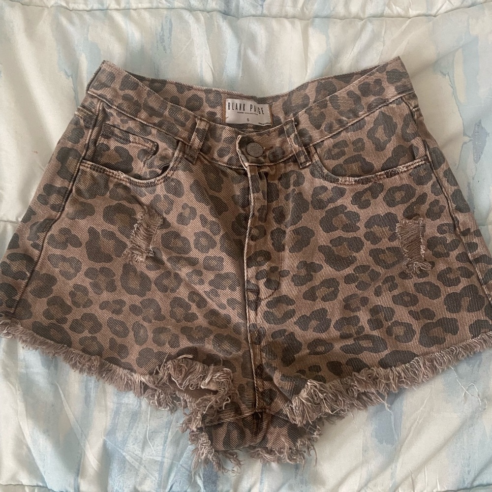 blank page cheetah print denim shorts